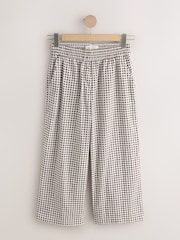 Chocolate Brown Gingham Stretch Linen Blend Culotte Trousers - Image 4 of 5