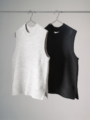 The Set Black/Cream 2 Pack Relaxed Knitted Tank Tops - Image 2 of 9