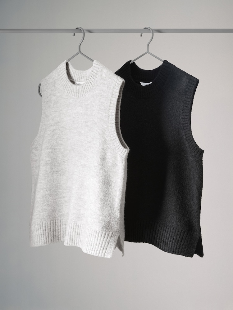 The Set Black/Cream 2 Pack Relaxed Knitted Tank Tops - Image 2 of 9