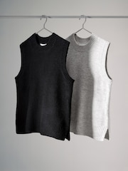 The Set Black/Cream 2 Pack Relaxed Knitted Tank Tops - Image 7 of 9