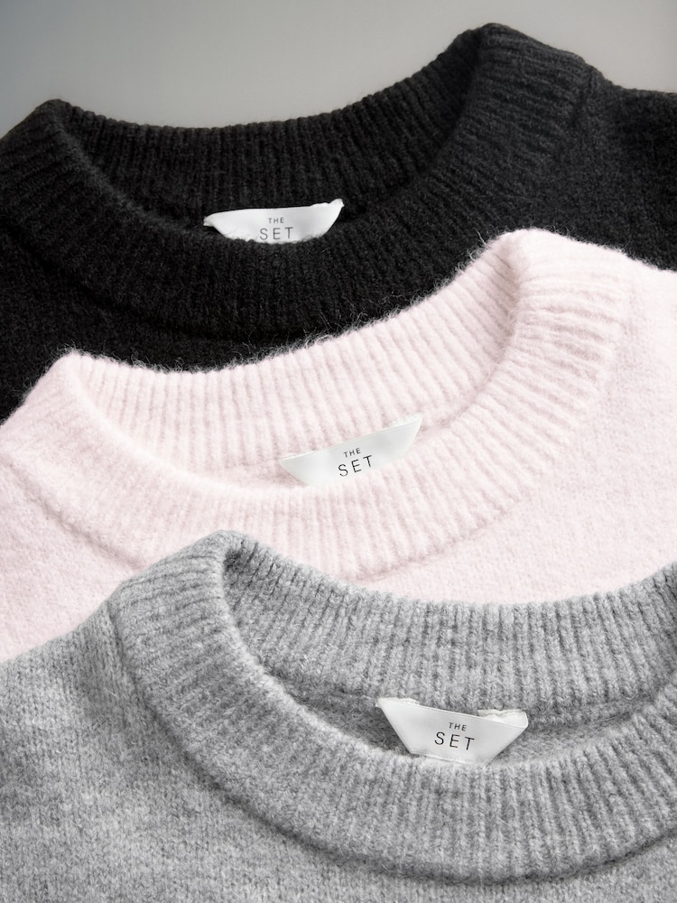 The Set Black/Grey/Soft Pink 3 Pack Relaxed Drop Shoulder Jumper - Image 6 of 7