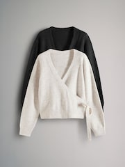 The Set Black/Cream 2 Pack Ballet Wrap Jumpers - Image 2 of 10