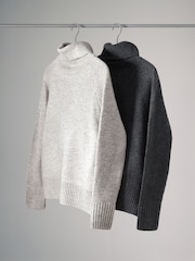 The Set Black/Mink 2 Pack Oversized Turtle Neck Jumpers - Image 2 of 6