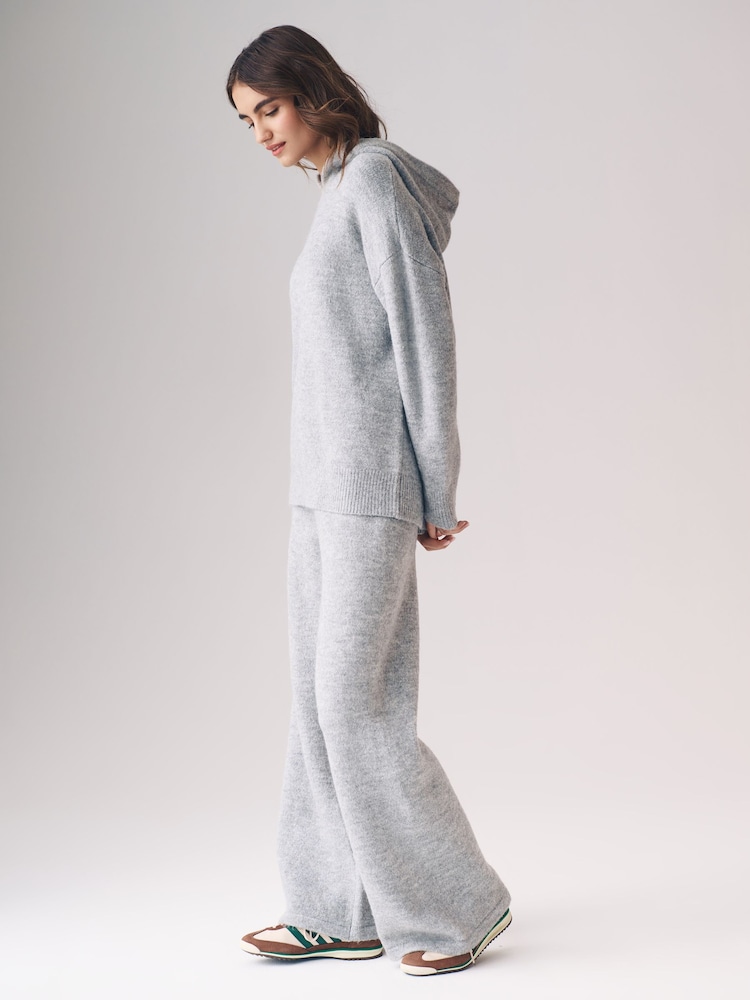 The Set Grey 2 Piece Knit Hoodie & Wide Leg Trousers Coord - Image 1 of 9