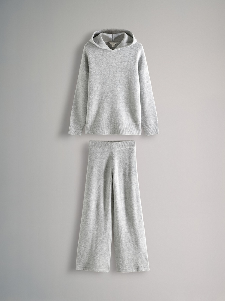 The Set Grey 2 Piece Knit Hoodie & Wide Leg Trousers Coord - Image 2 of 9