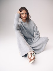 The Set Grey 2 Piece Knit Hoodie & Wide Leg Trousers Coord - Image 3 of 9