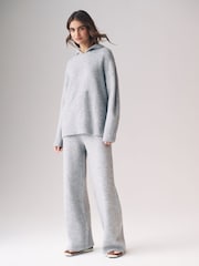 The Set Grey 2 Piece Knit Hoodie & Wide Leg Trousers Coord - Image 4 of 9