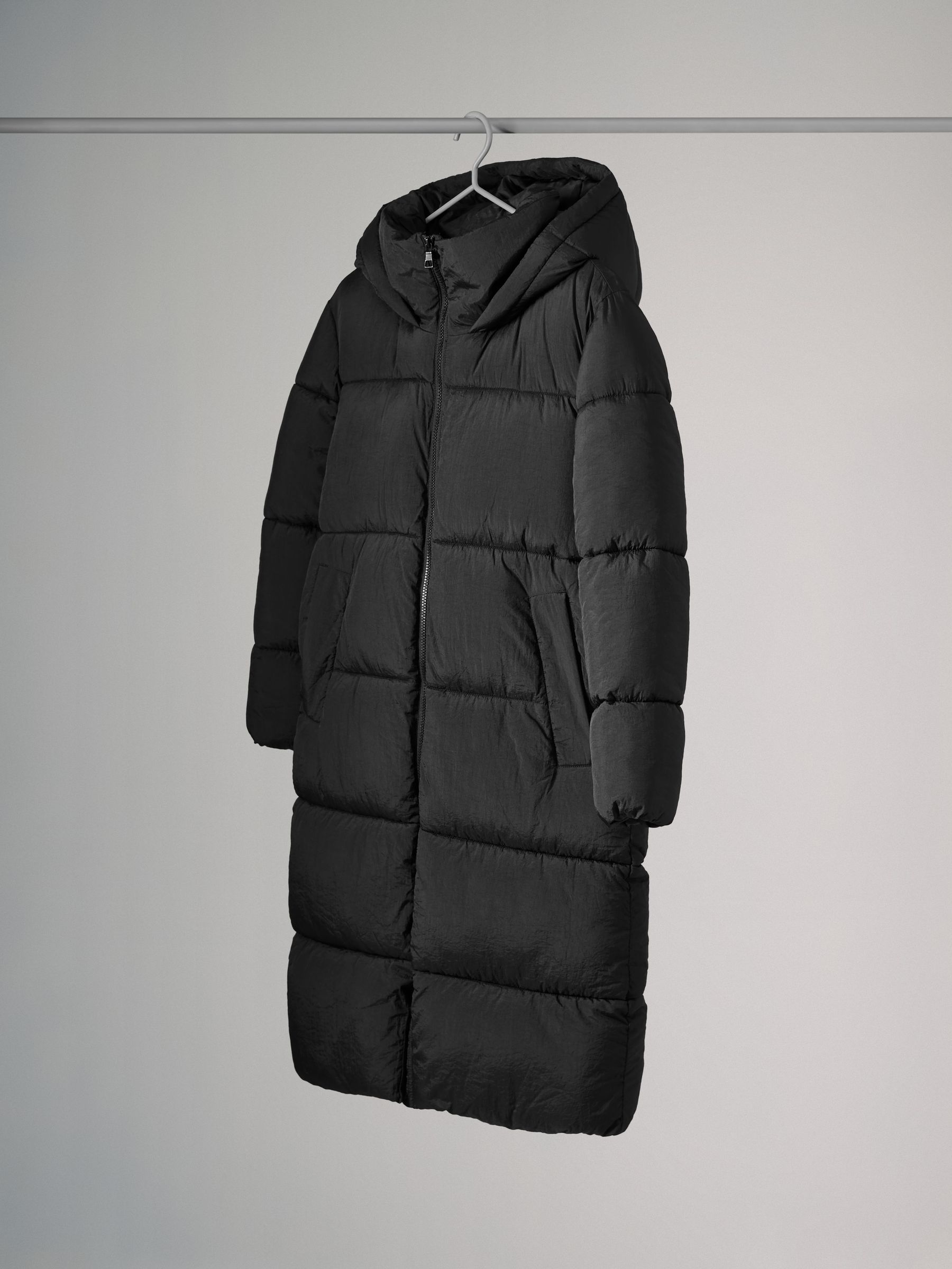 Black hooded longline padded coat top