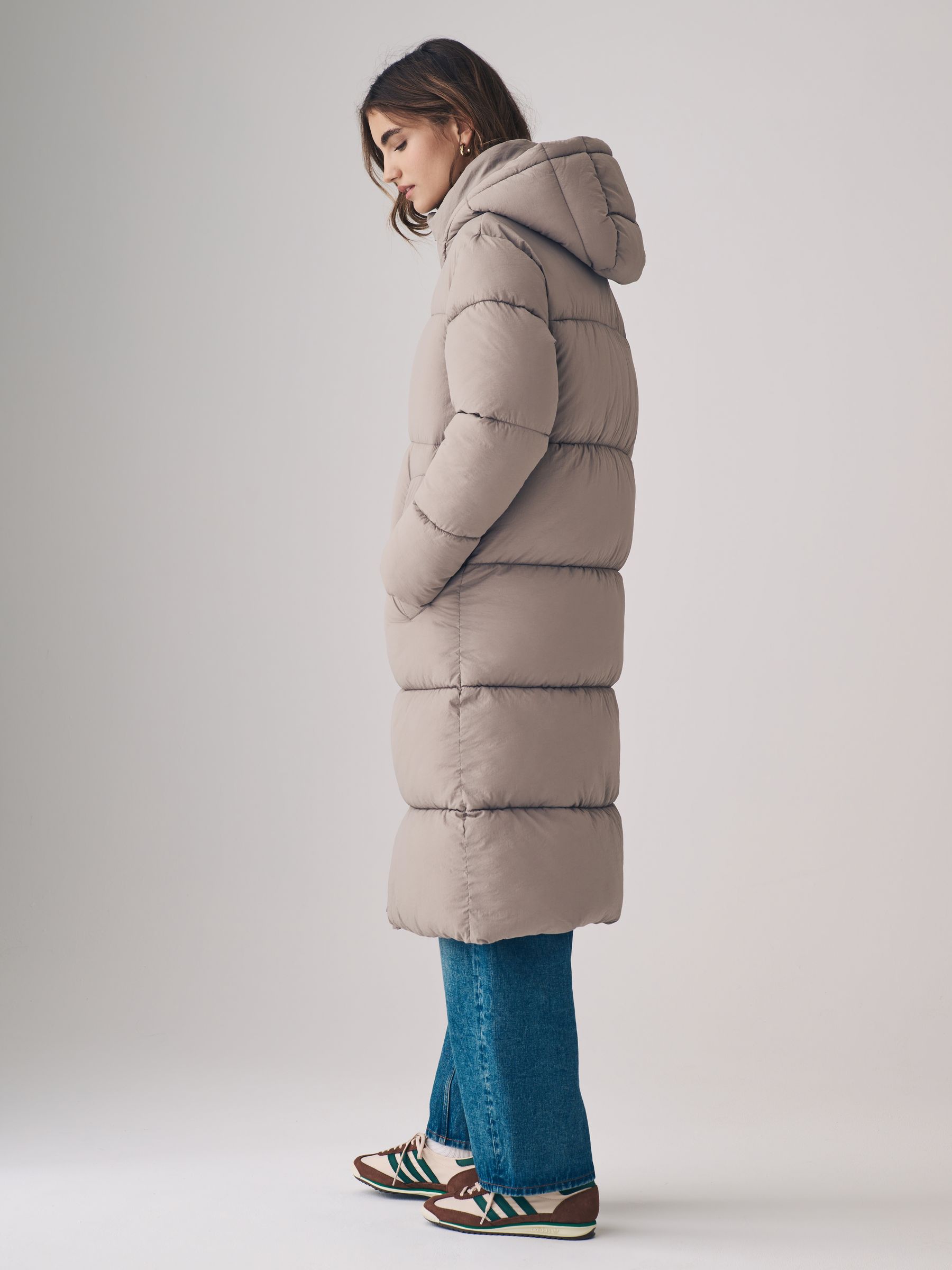Longline duvet jacket with hood outlet
