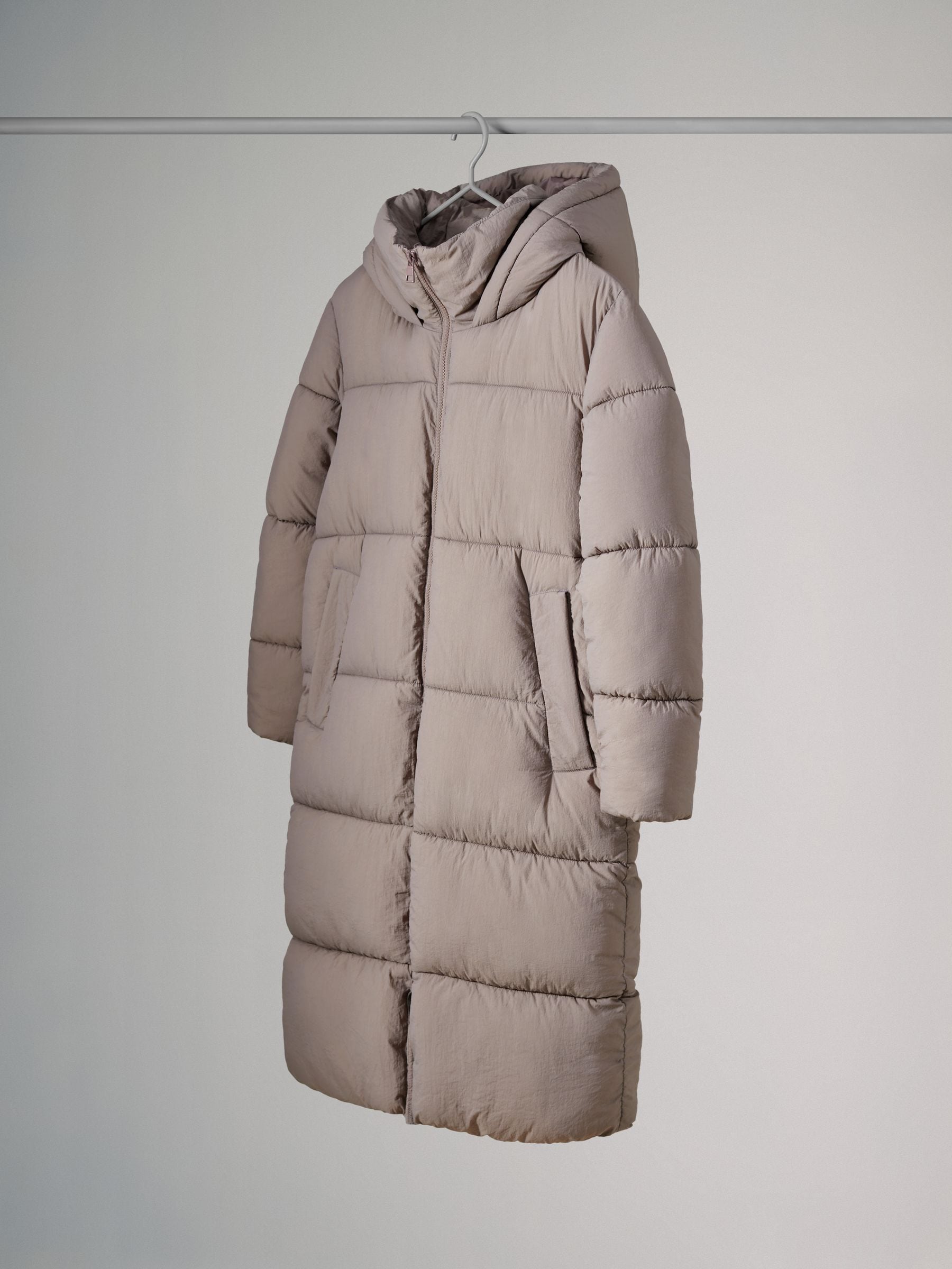 The Set Neutral Hooded Longline Padded Coat