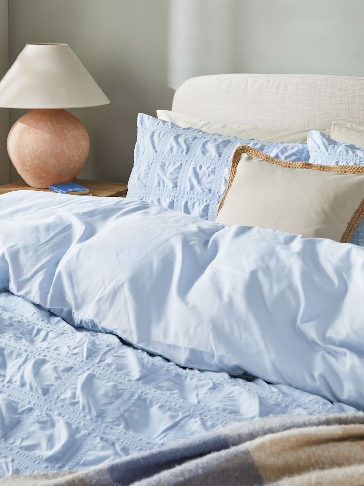 Blue Seersucker Supersoft Textured Duvet Cover and Pillowcase Set - Image 2 of 4 Blue Seersucker Supersoft Textured Duvet Cover and Pillowcase Set - Image 2 of 4