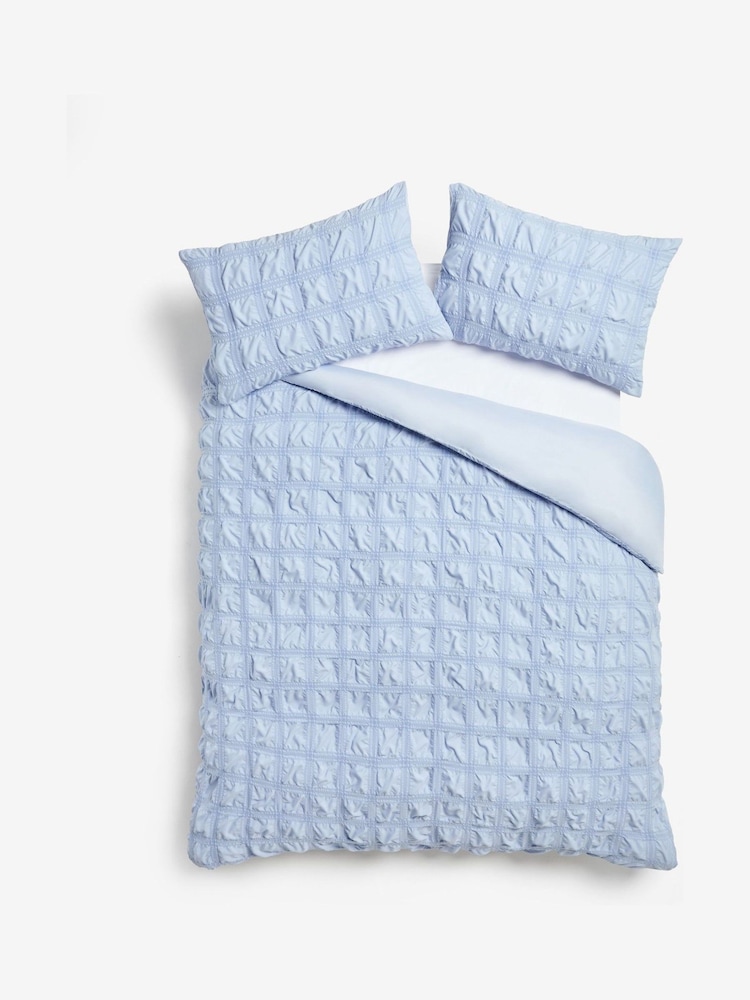 Blue Seersucker Supersoft Textured Duvet Cover and Pillowcase Set - Image 4 of 4 Blue Seersucker Supersoft Textured Duvet Cover and Pillowcase Set - Image 4 of 4