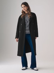 The Set Black Relaxed Double Breasted Longline Coat - Image 1 of 6