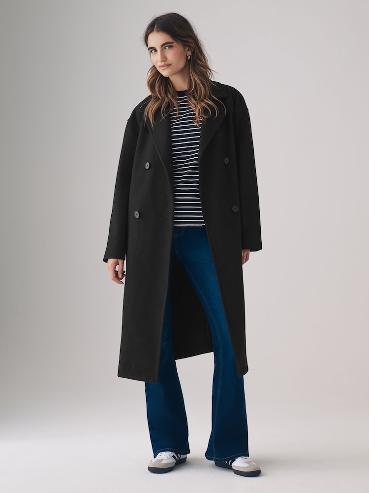 The Set Black Relaxed Double Breasted Longline Coat - Image 1 of 6