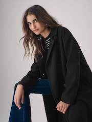 The Set Black Relaxed Double Breasted Longline Coat - Image 4 of 6