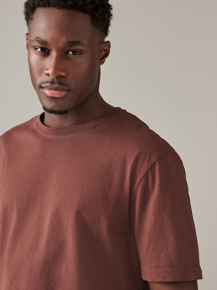 Brown Regular Fit Essential Crew Neck Cotton T-Shirt - Image 4 of 7