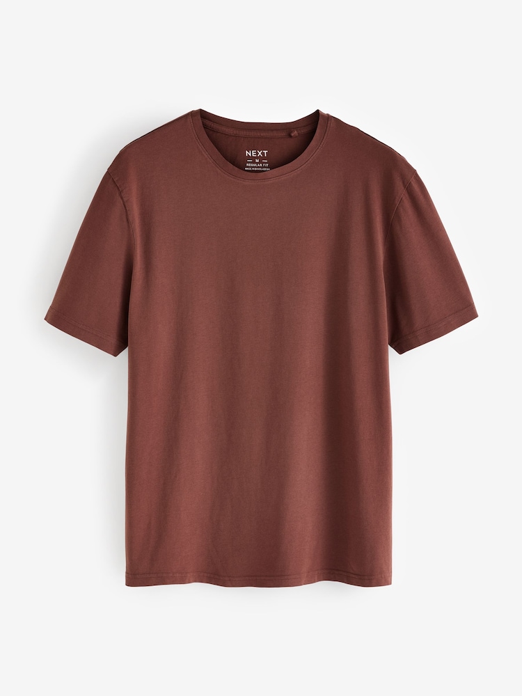 Brown Regular Fit Essential Crew Neck Cotton T-Shirt - Image 5 of 7