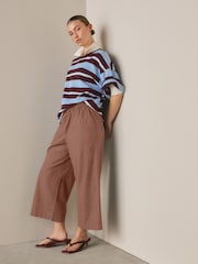 Camel Brown Stretch Linen Blend Culotte Trousers - Image 1 of 6