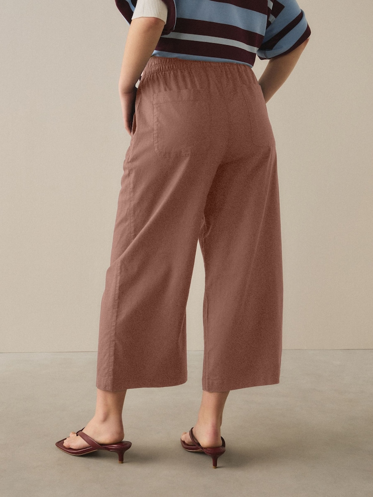 Camel Brown Stretch Linen Blend Culotte Trousers - Image 2 of 6