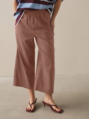 Camel Brown Stretch Linen Blend Culotte Trousers - Image 3 of 6
