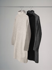 The Set Charcoal Grey/Mink 2 Pack Roll Neck Dresses - Image 2 of 6