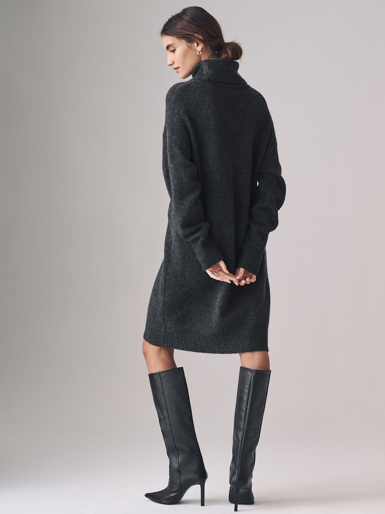 The Set Charcoal Grey/Mink 2 Pack Roll Neck Dresses - Image 4 of 6