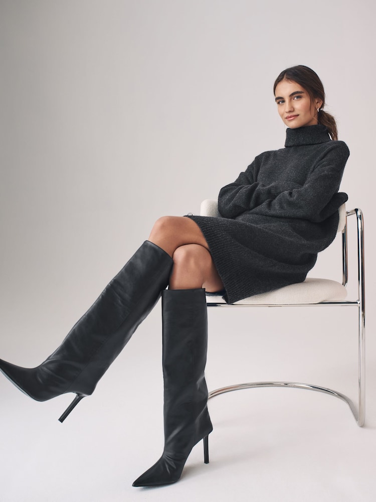 The Set Charcoal Grey/Mink 2 Pack Roll Neck Dresses - Image 5 of 6