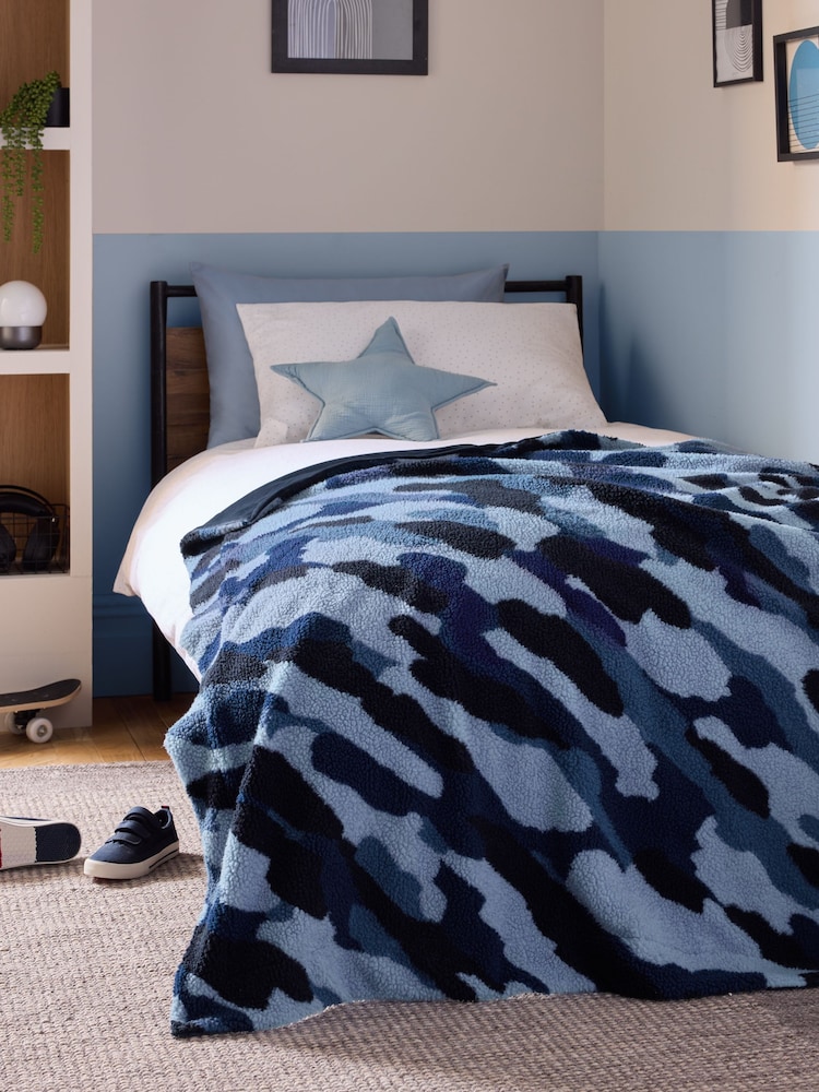 Blue Camo Borg Fleece Blanket - Image 1 of 3
