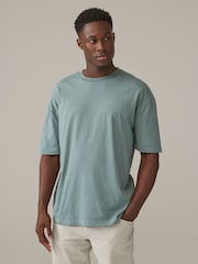 Green Relaxed Fit 100% Cotton Essential Regular Crew Neck T-Shirt - Image 1 of 7