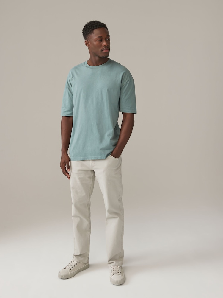 Green Relaxed Fit 100% Cotton Essential Regular Crew Neck T-Shirt - Image 2 of 7