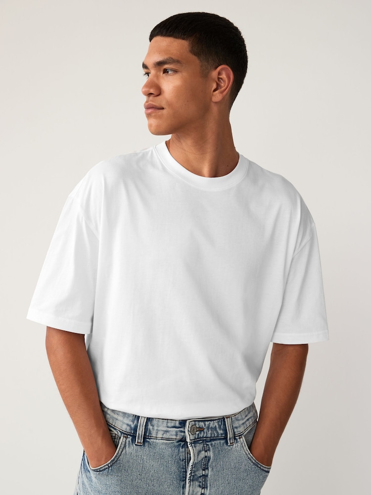 White Essential Cotton T-Shirts Relaxed Fit 5 Pack - Image 5 of 8