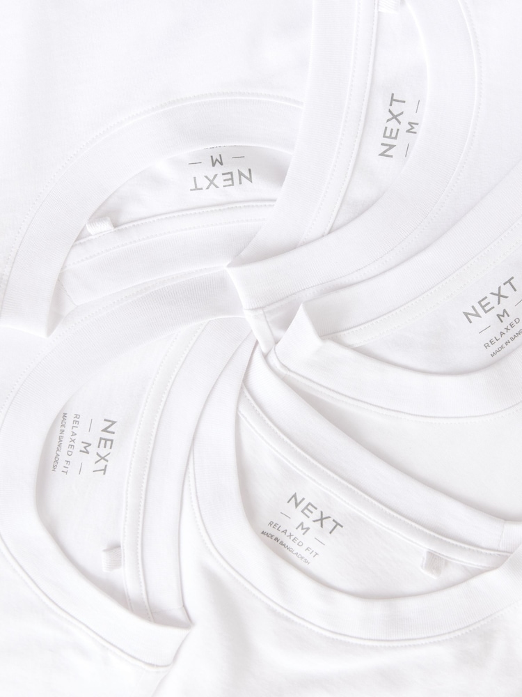 White Essential Cotton T-Shirts Relaxed Fit 5 Pack - Image 7 of 8