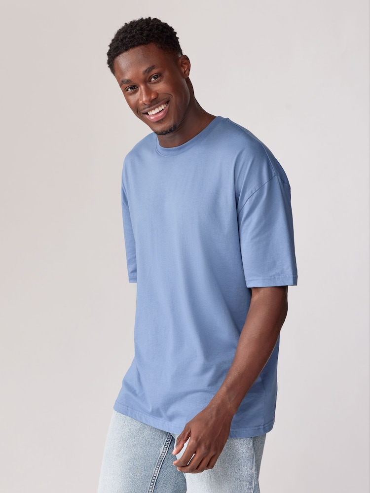 Blues/Green/Purple/Neutral Essential Cotton T-Shirts Relaxed Fit 5 Pack - Image 2 of 16