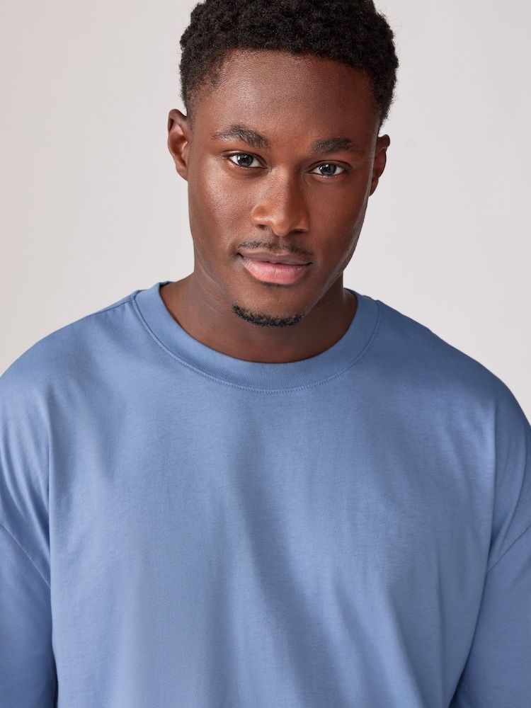 Blues/Green/Purple/Neutral Essential Cotton T-Shirts Relaxed Fit 5 Pack - Image 5 of 16