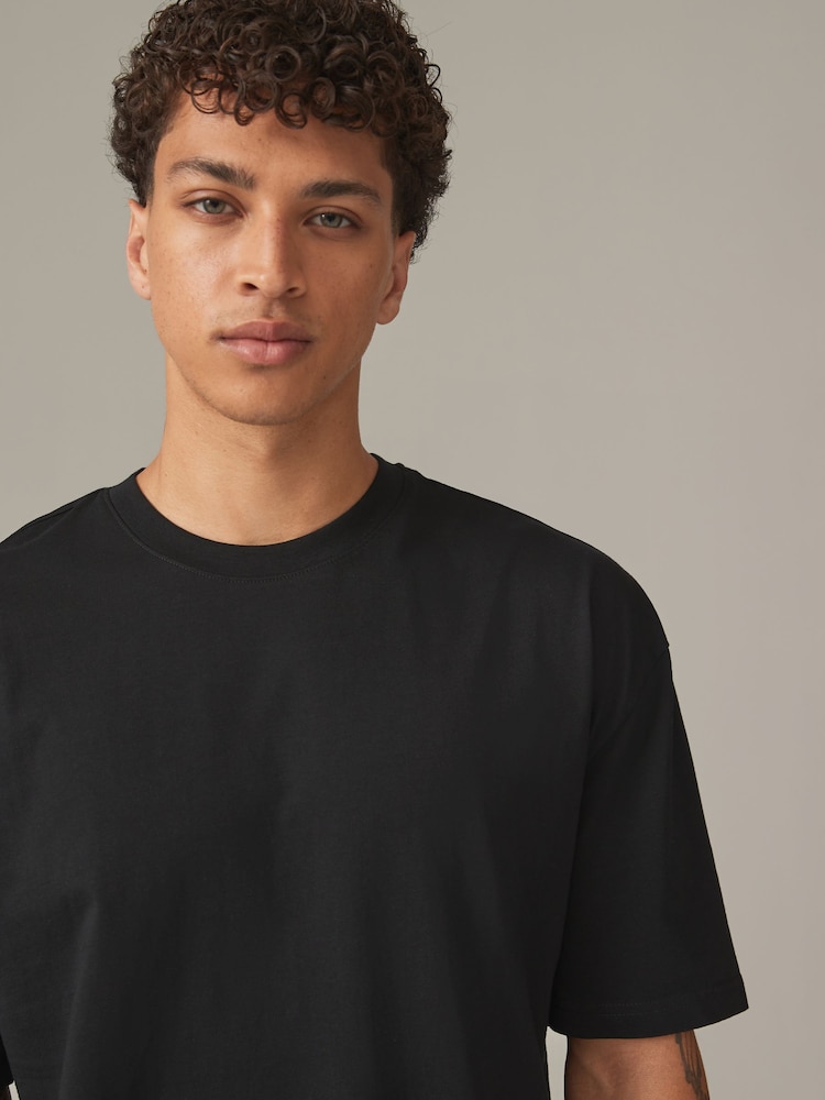 Black Essential Cotton T-Shirts Relaxed Fit 5 Pack - Image 5 of 8