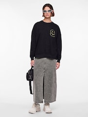 PIECES Grey Maxi Denim Skirt - Image 1 of 7