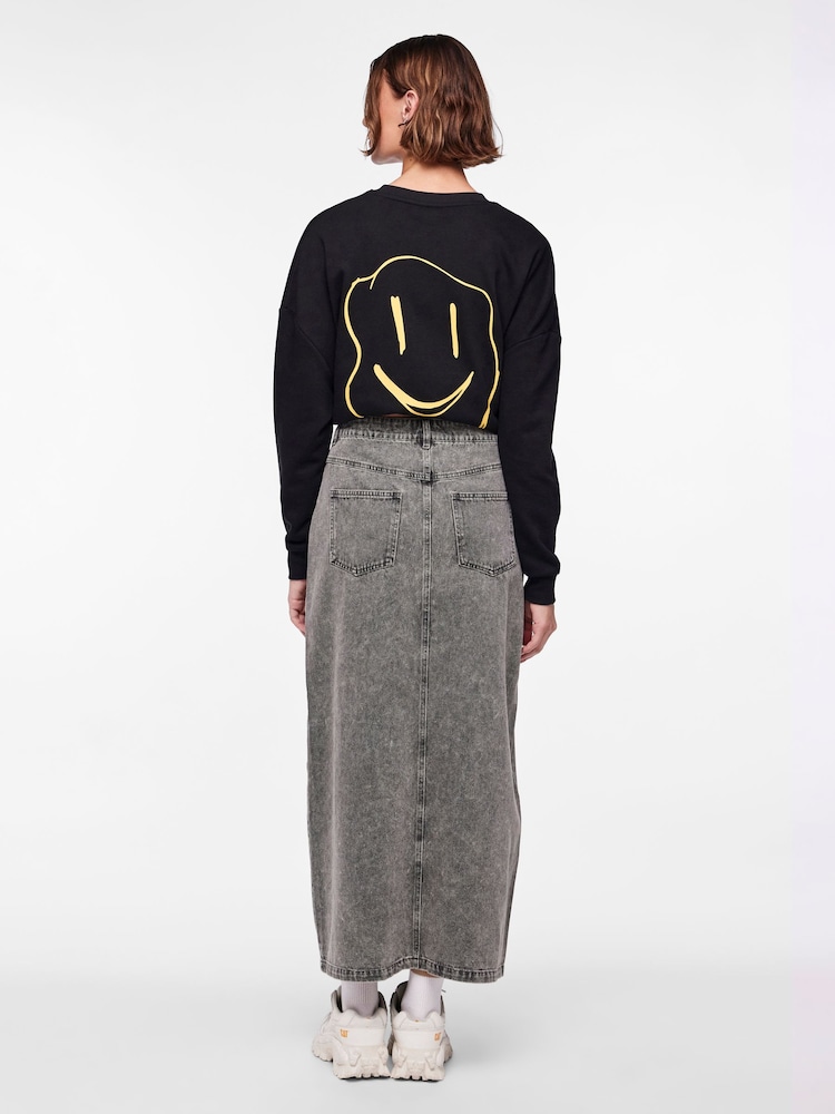 PIECES Grey Maxi Denim Skirt - Image 2 of 7