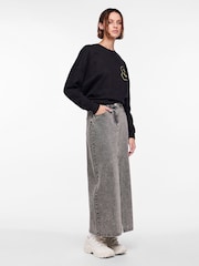 PIECES Grey Maxi Denim Skirt - Image 3 of 7