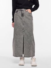 PIECES Grey Maxi Denim Skirt - Image 4 of 7