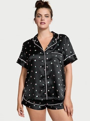 Victoria's Secret Black Rosebuds Satin Short Pyjama Set - Image 1 of 3