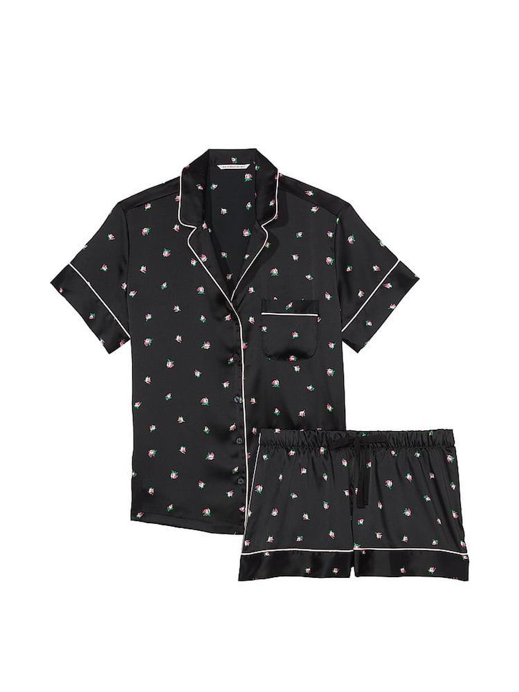 Victoria's Secret Black Rosebuds Satin Short Pyjama Set - Image 3 of 3 Victoria's Secret Black Rosebuds Satin Short Pyjama Set - Image 3 of 3