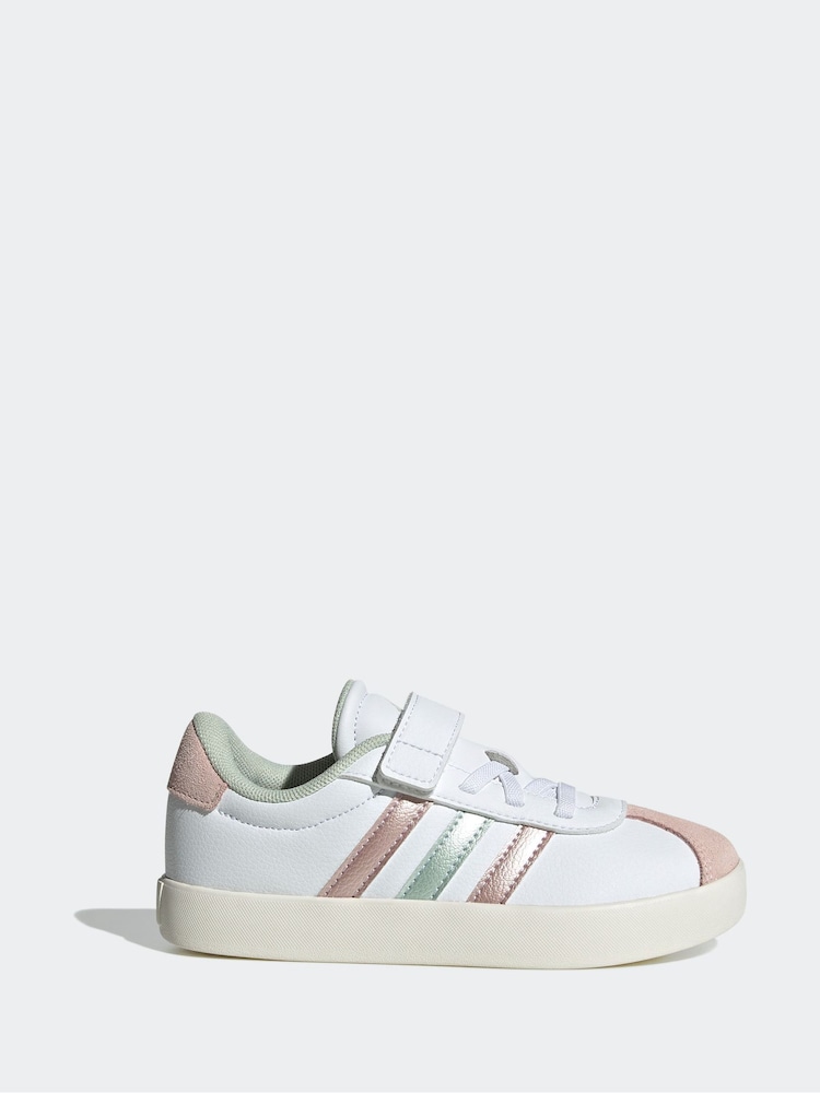 adidas White/Pink/Silver VL Court 3.0 Trainers - Image 1 of 9