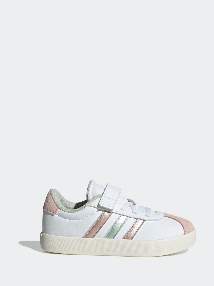 adidas White/Pink/Silver VL Court 3.0 Trainers - Image 3 of 9