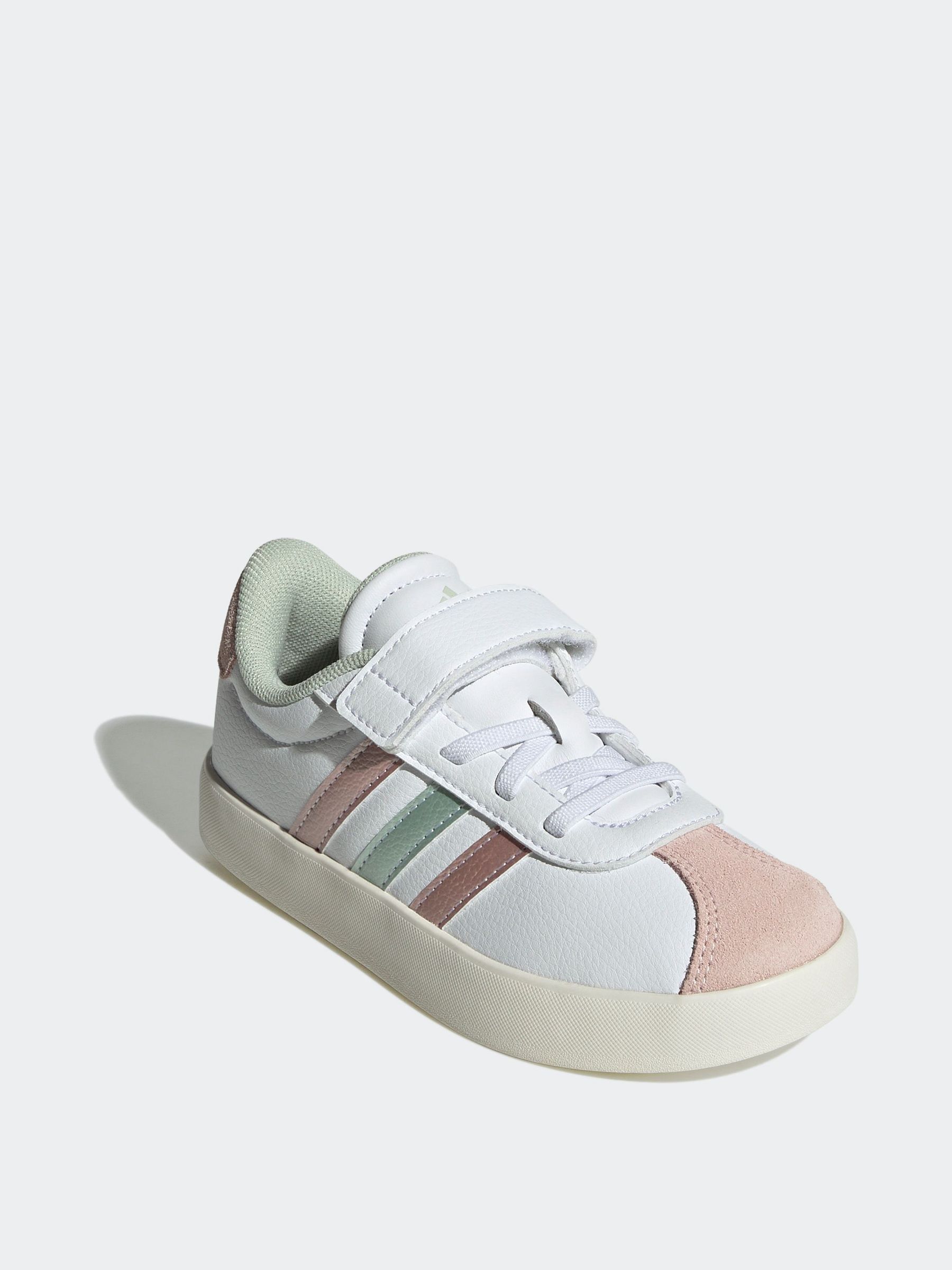 Buy adidas White/Pink/Silver VL Court 3.0 Hook and Loop Kids Trainers ...