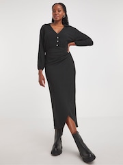 Simply Be Black Treebark Wrap Midi Dress - Image 1 of 4