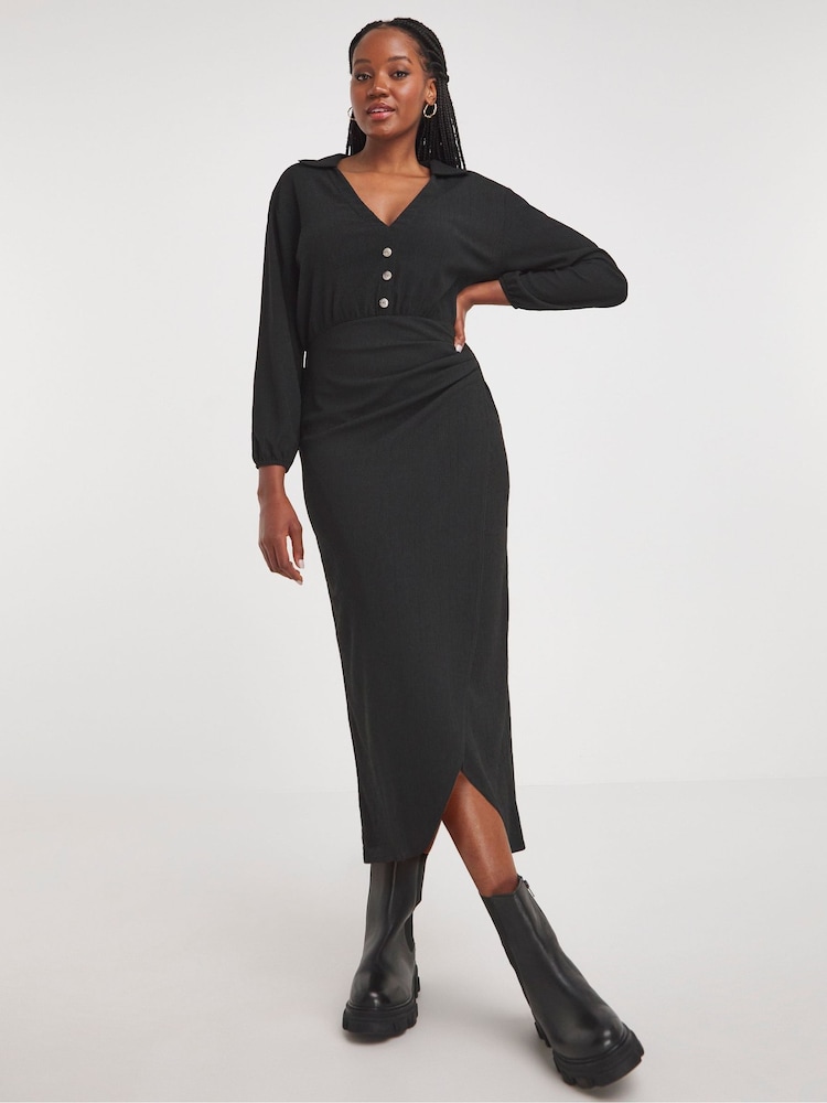 Simply Be Black Treebark Wrap Midi Dress - Image 1 of 4 Simply Be Black Treebark Wrap Midi Dress - Image 1 of 4