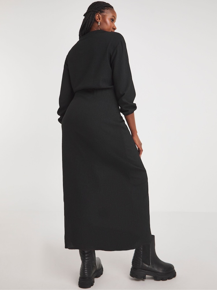 Simply Be Black Treebark Wrap Midi Dress - Image 2 of 4 Simply Be Black Treebark Wrap Midi Dress - Image 2 of 4