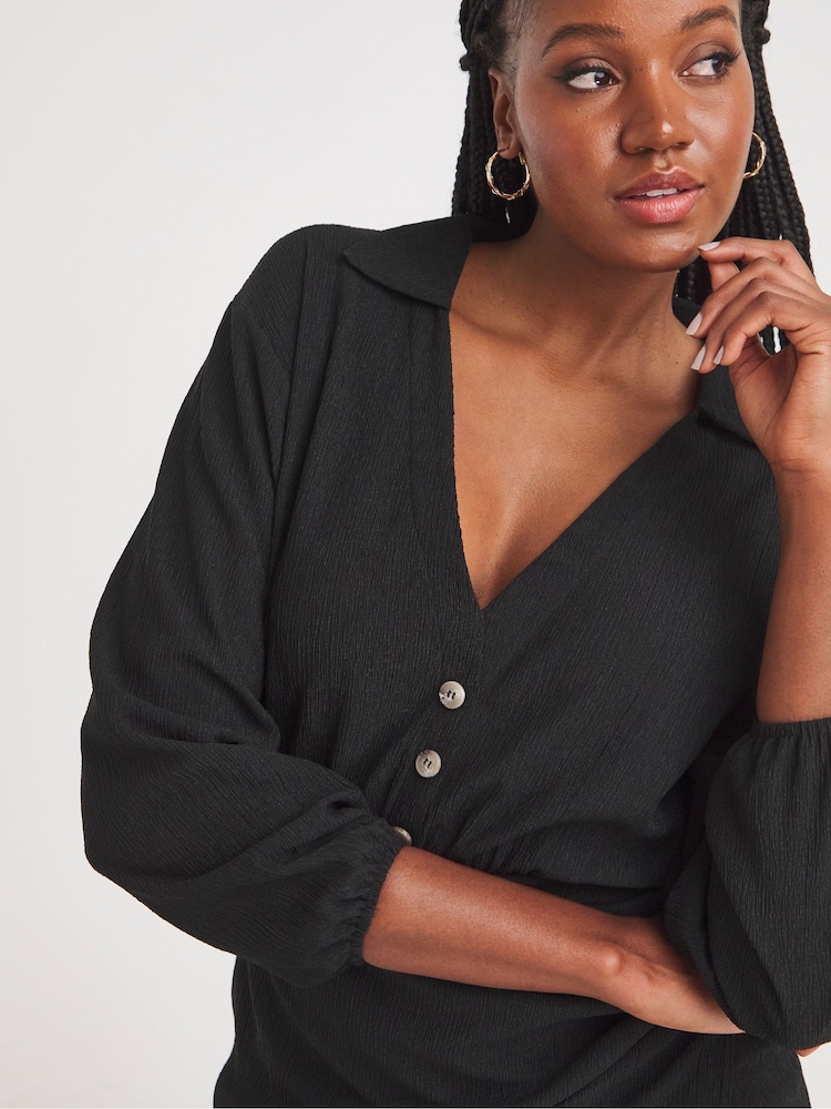 Simply Be Black Treebark Wrap Midi Dress - Image 4 of 4 Simply Be Black Treebark Wrap Midi Dress - Image 4 of 4