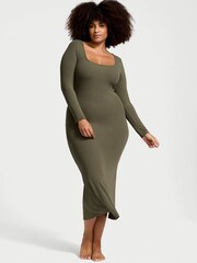 Victoria's Secret Olive Green Ribbed Modal Long Slip Dress - Image 1 of 3
