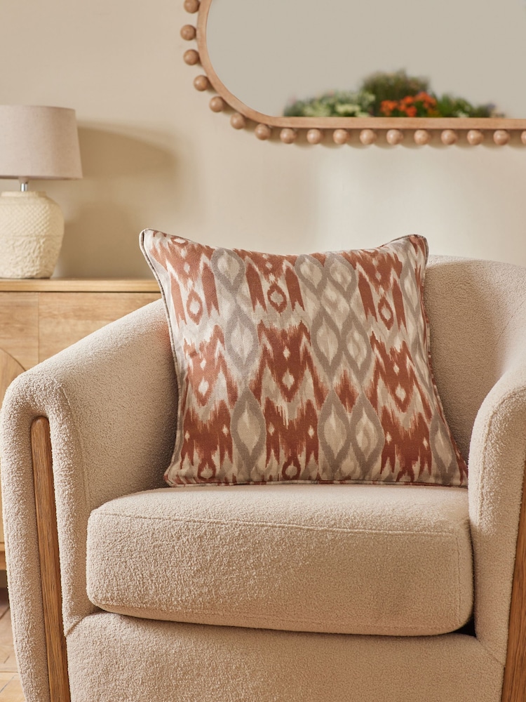 Rust Brown 50 x 50cm Dry Ikat Print Cushion - Image 1 of 4